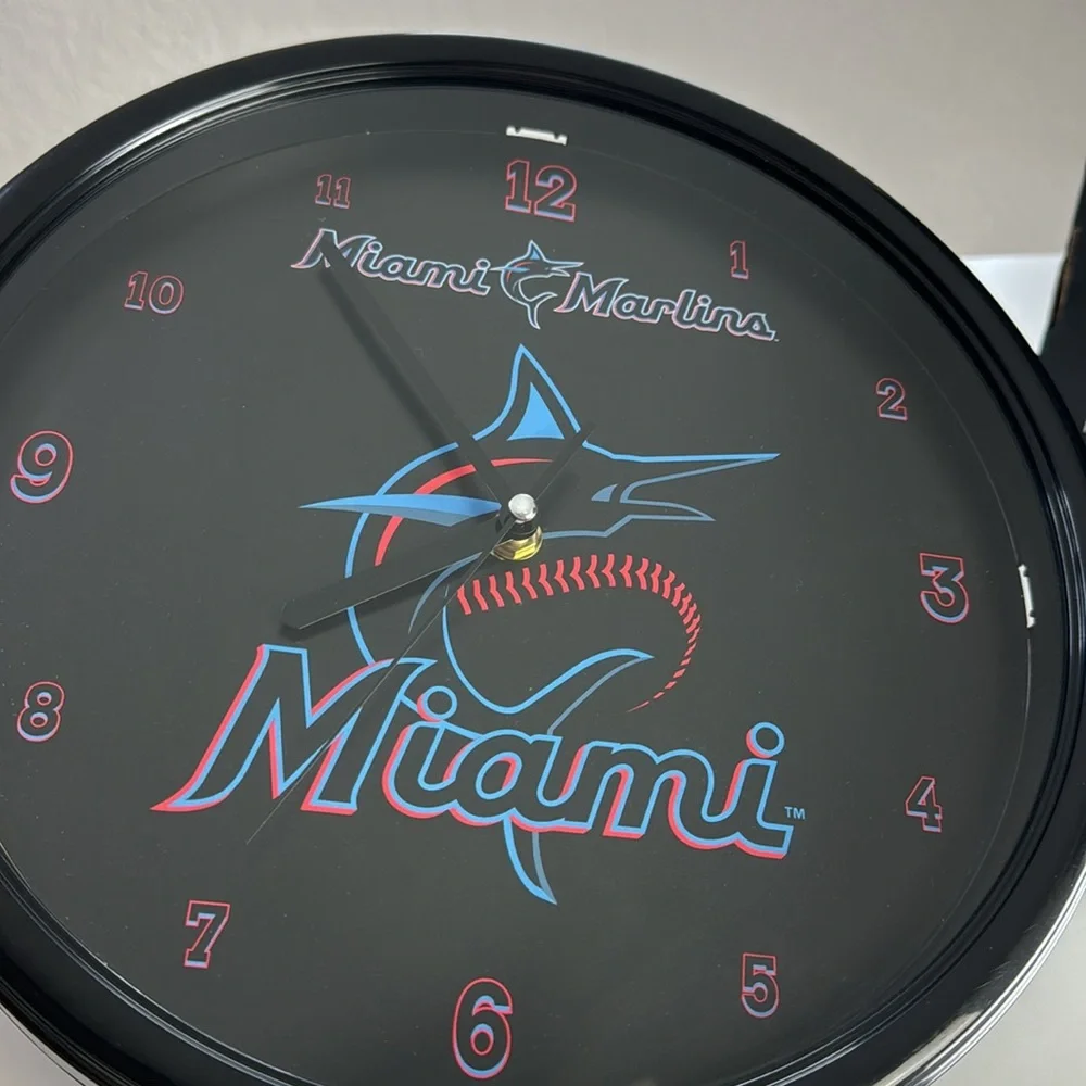 Miami Marlins Round Black Rim Round Clock MLB-MMA The Memory Company